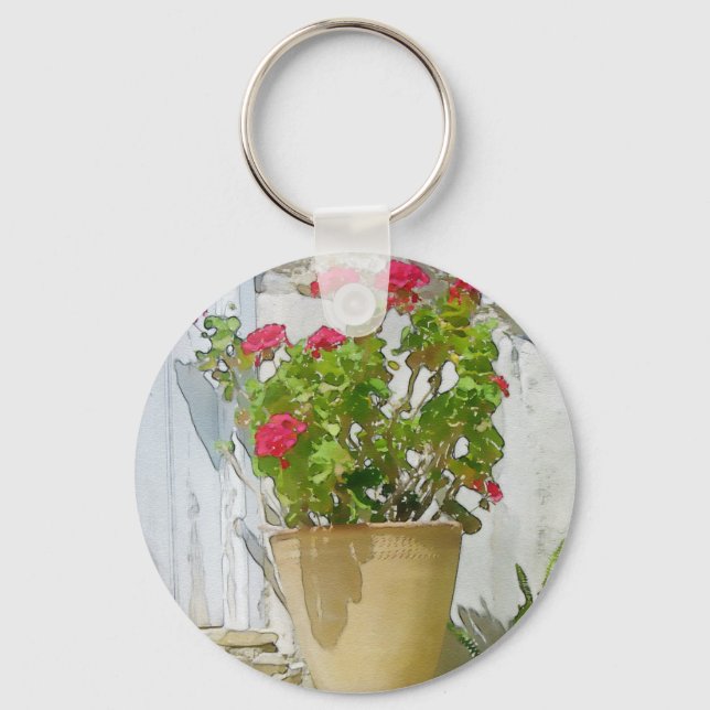 Rött vattenfärgat geranium nyckelring (Framsida)
