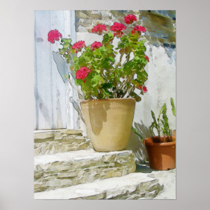 Rött vattenfärgat geranium poster