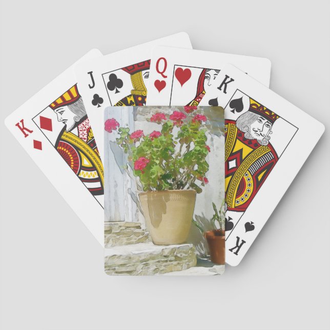 Rött vattenfärgat geranium spel kort (Baksidan)
