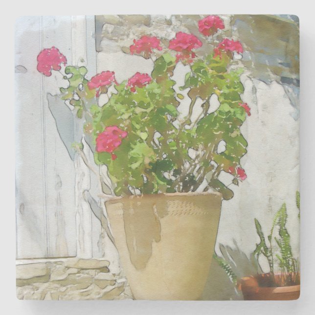 Rött vattenfärgat geranium underlägg sten (Framsidan)