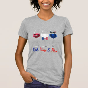 Rött vin blått 4 juli självständighetsdagen t shirt