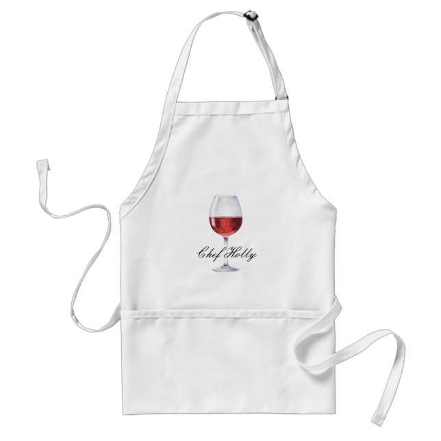 Rött Vin-glas | Chef Namn Vuxen Apron Förkläde (Framsidan)