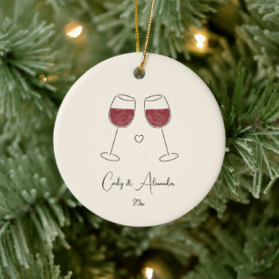 Rött Vin-glas, gift, engagerad årsdag par Julgransprydnad Keramik