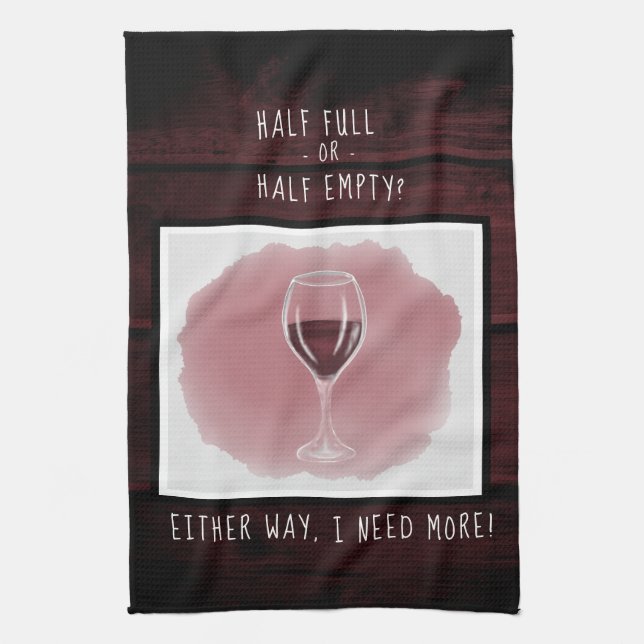 Rött Vin-glas, halvtomt Fullt med vattenfärg Kökshandduk (Vertikal)