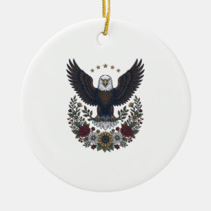 Rött vin och blå patriotisk vinälskare julgransprydnad keramik