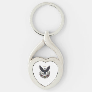 Rött vin och blå patriotisk vinälskare twisted heart silverfärgad nyckelring