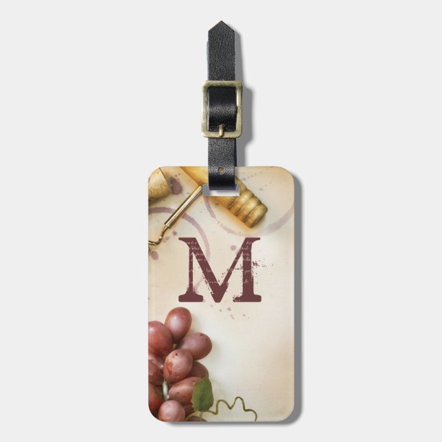 Rött vindruvakork skruvar Monogrambagagemärkren Bagagebricka (Vertikal Framsida)