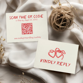 Rött Vintage QR-kod Bröllop OSA Kort
