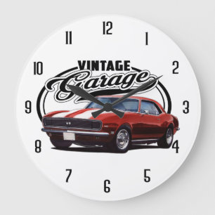Rött vintagegarage stor klocka