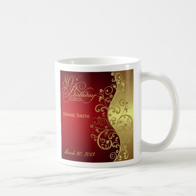 Rött virvla runt den 80th kaffemugg (Höger)