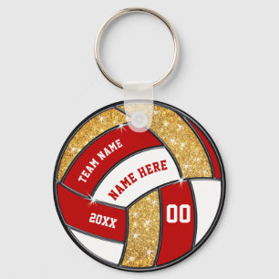 Rött vit, guldpersonligvolleyboll Keychains Nyckelring