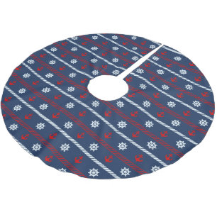 Rött vit- och blåtthavmönster julgransmatta borstad polyester