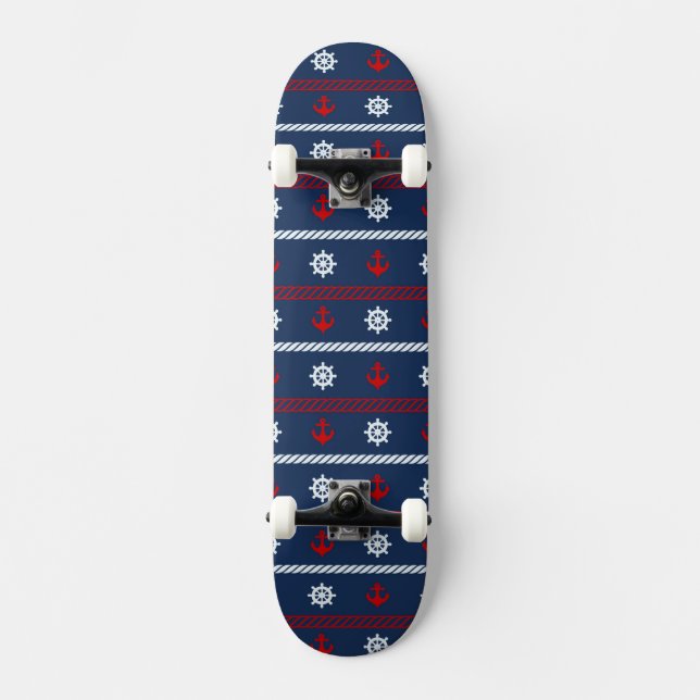 Rött vit- och blåtthavmönster skateboard bräda 20 cm (Framsida)