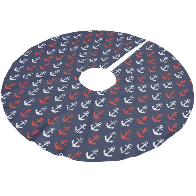 Rött vit- och blåttmarinmönster julgransmatta borstad polyester (Vinklad)