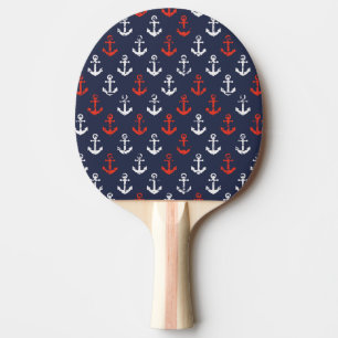 Rött vit- och blåttmarinmönster pingisracket