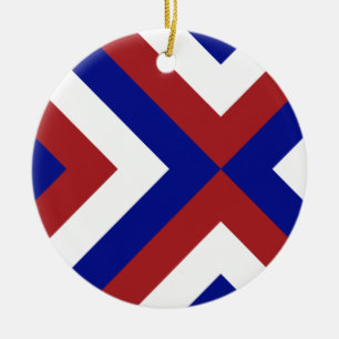Rött, vit och blåttsparrar julgransprydnad keramik