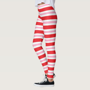 Rött, vit och rosa tjockt och görar randig Thin Leggings