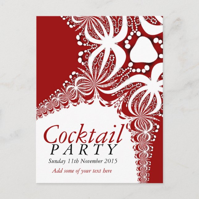 Rött Vita Batik Cocktail Party-vykort Inbjudan Vykort (Framsida)