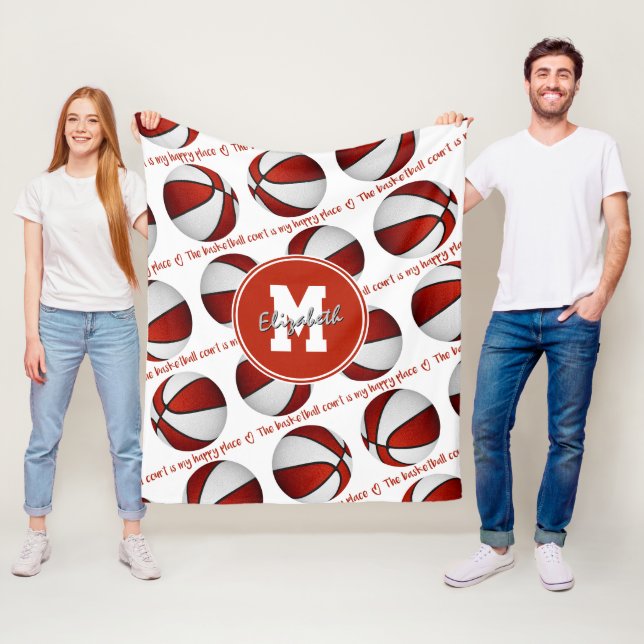 Rött vitt Basketbollen är min lycklig ställe Fleecefilt (På plats)