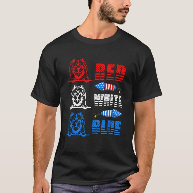 Rött vitt blått 3 Cute Chow Chow 4:e juli Ameri T Shirt (Framsida)