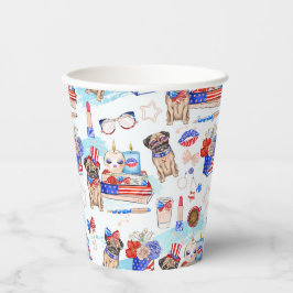 RÖTT VITT BLÅTT 4:E JULI-POSTER MED PUG-HUND