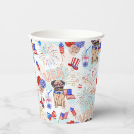 RÖTT VITT BLÅTT 4:E JULI-POSTER MED PUG-HUND