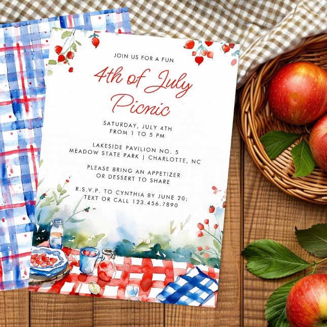 Rött vitt blått 4:e juli, sommaren Picnic Inbjudningar (Skapare uppladdad)