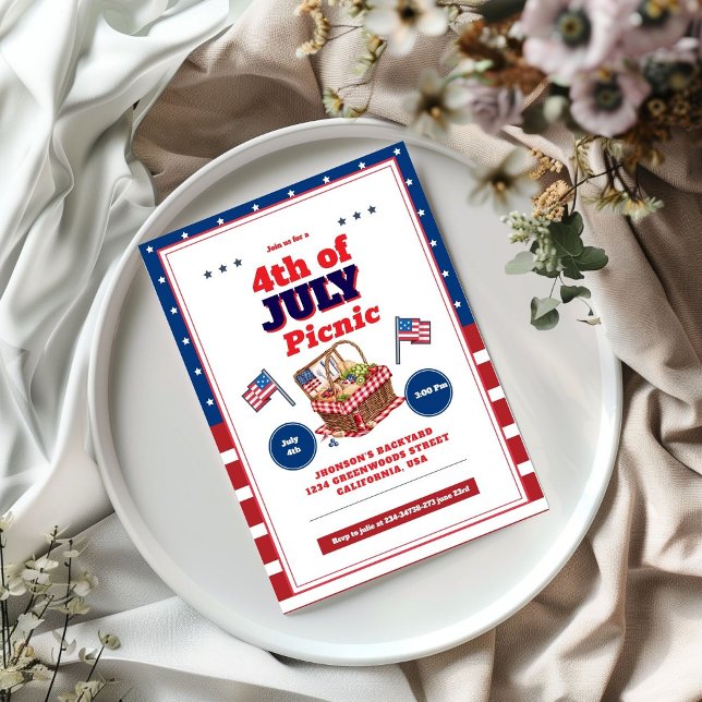 Rött vitt blått 4:e juli, sommarinbjudan till Picn Inbjudningar (Skapare uppladdad)