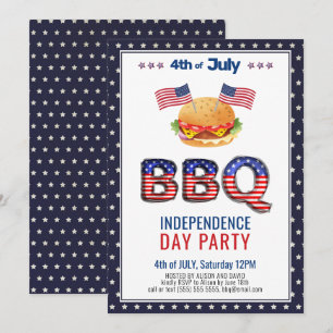 Rött vitt blått 4:e JULY BBQ-partsinbjudan Julkort
