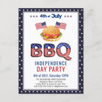 Rött vitt blått 4:e JULY BBQ-partsinbjudan
