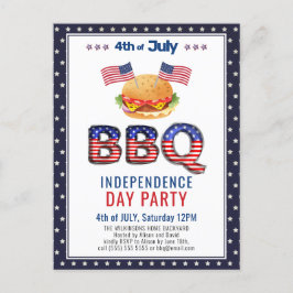 Rött vitt blått 4:e JULY BBQ-partsinbjudan Vykort