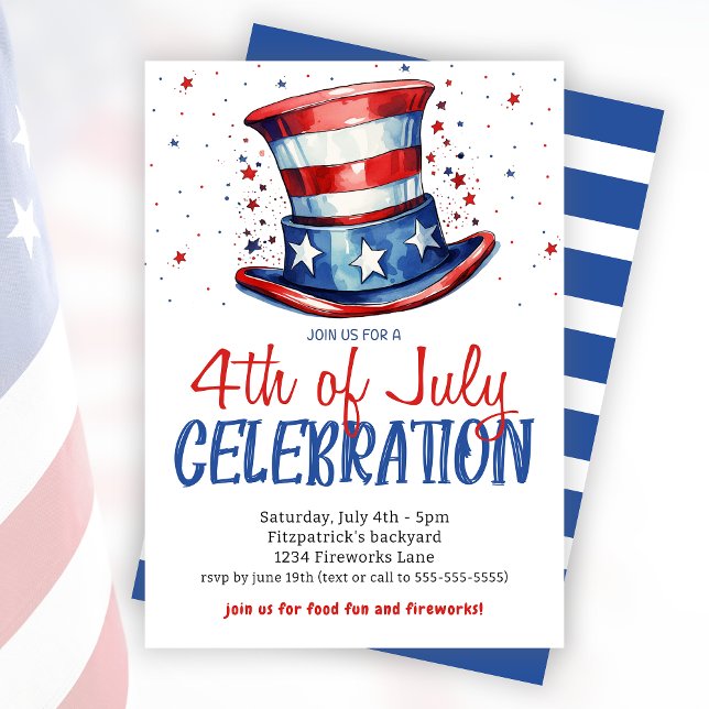 Rött vitt blått 4 juli Firande Party Inbjudningar (Red White Blue 4th Of July Celebration Party Invitation)