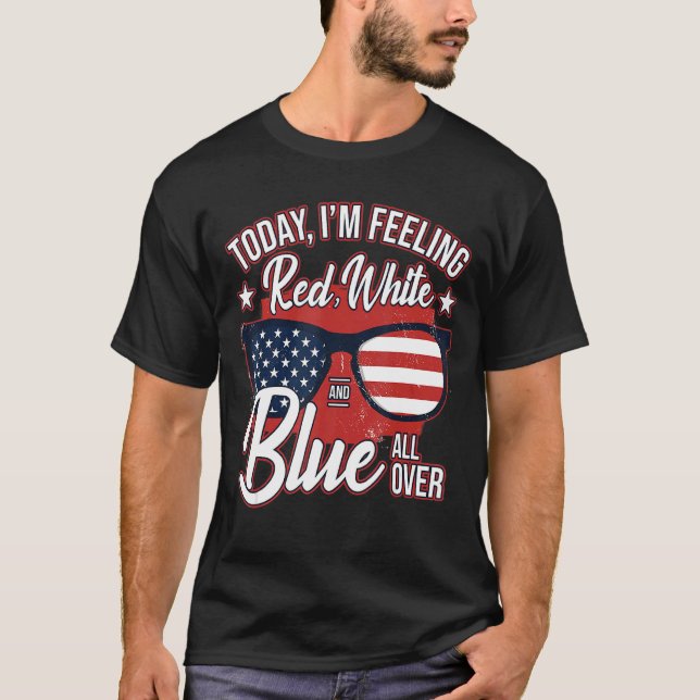 Rött vitt blått 4 juli t shirt (Framsida)