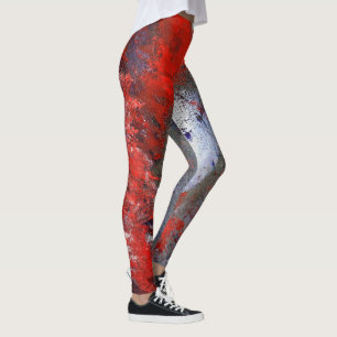 Rött vitt blått abstrakt damasker leggings