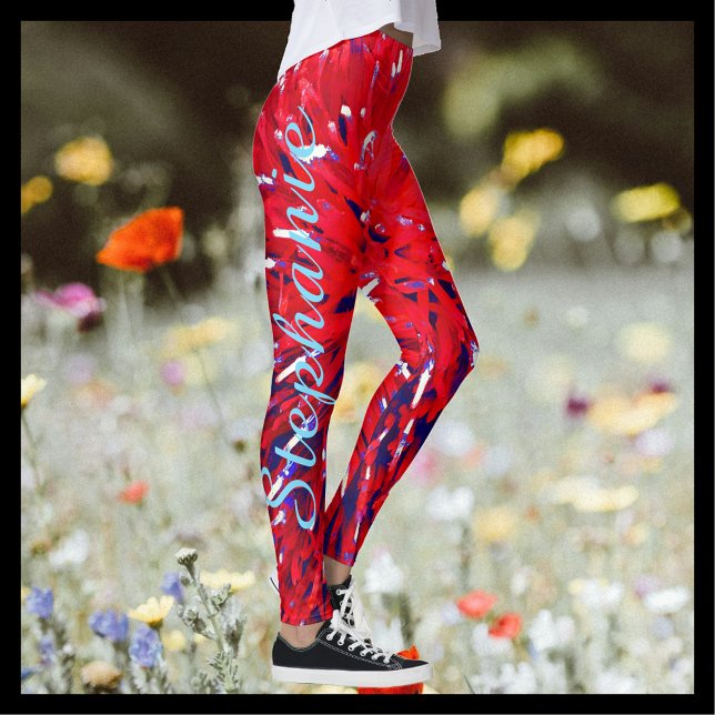 Rött vitt blått Abstrakt, Personligen Namn Leggings (Skapare uppladdad)