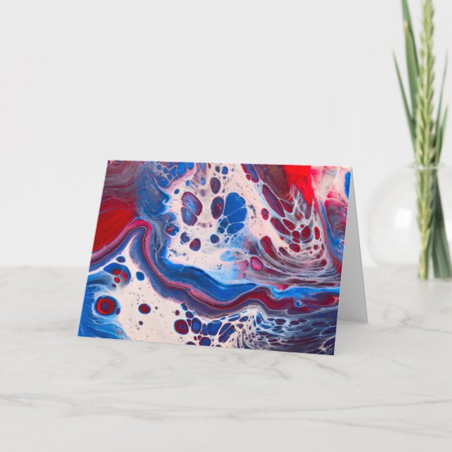 Rött vitt blått akyrlikatfluid Art Kort (Framsida)