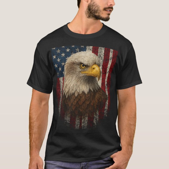 Rött vitt blått amerikansk Flagga Örn Patriotic T Shirt (Framsida)