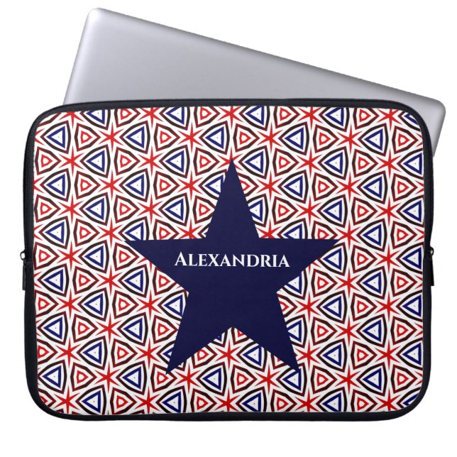 Rött vitt blått amerikansk patriotisk Modern Mönst Laptop Fodral (Framsidan)