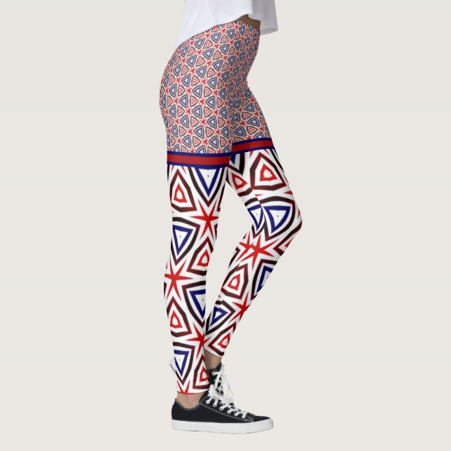 Rött vitt blått amerikansk patriotisk Modern Mönst Leggings (Höger)