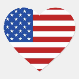 Rött vitt blått AMERIKANSKA HJÄRTADE FLAGGA Hjärtformat Klistermärke