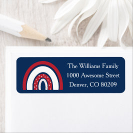 Rött vitt blått amerikanska regnbågen Patriotic La Returadress Etikett