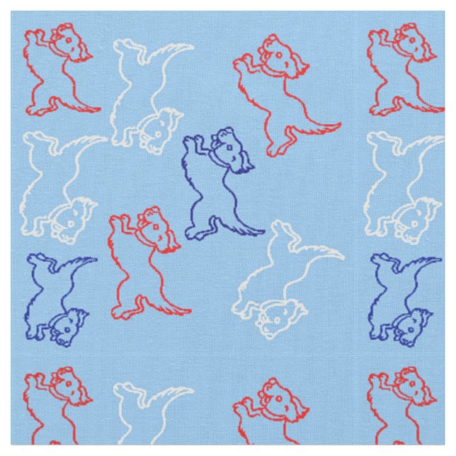 Rött vitt blått Anpassade Designer Fabric - Hundar Tyg (Närbild)