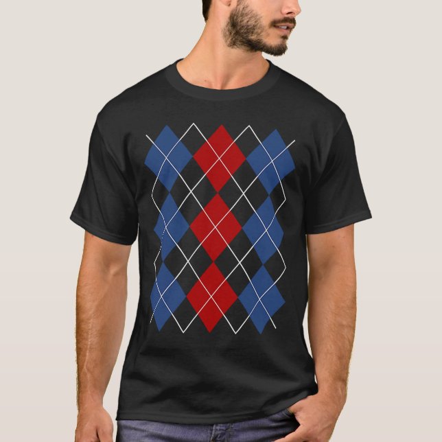 Rött vitt blått argyle juli 4:e USA Firande T Shirt (Framsida)