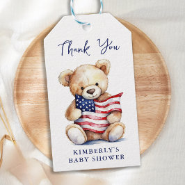 Rött vitt blått babystötare för patriotisk Nalle Presentetikett