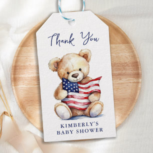 Rött vitt blått babystötare för patriotisk Nalle Presentetikett