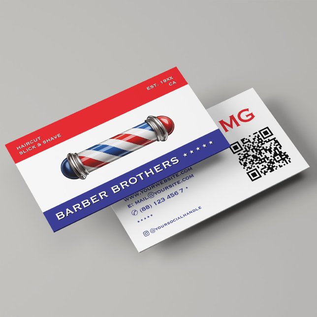 Rött vitt blått Barber Pole Barbershop Visitkort (Red White Blue Barber Pole Barbershop )