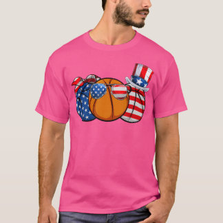 Rött vitt blått basketboll Älskare Patriotic 4:e s T Shirt