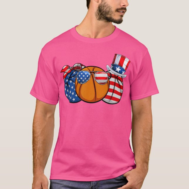 Rött vitt blått basketboll Älskare Patriotic 4:e s T Shirt (Framsida)
