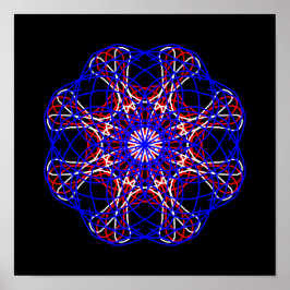 Rött vitt blått Black Abstrakt Art Kaleidoscope Poster