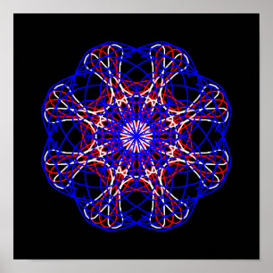 Rött vitt blått Black Abstrakt Art Kaleidoscope Poster